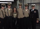 Lemoore's Color Guard in uniform: Thomas Snell, Dillon Hamrick, Emily Watkins, Cmdr. John Wolstenholme at Saturday's boxing match at the Save Mart Center.